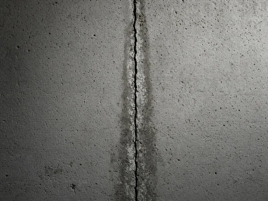 Crack running through a poured concrete foundation wall